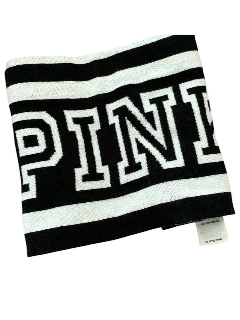 Victoria’s Secret PINK Reversible Knit Scarf Black White Logo 8x61